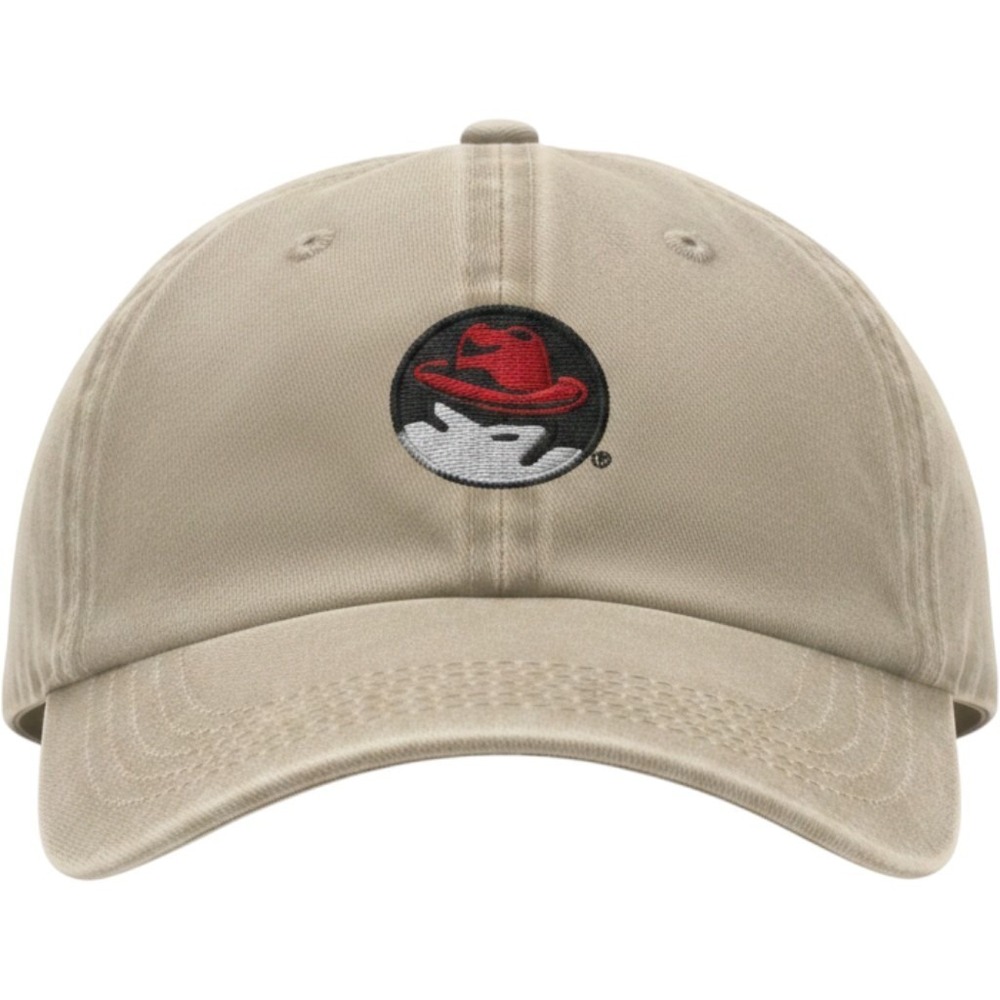 Red Hat Hat Cap Strap Back Mens One Size Beige Baseball Linux Logo Geek Nerd